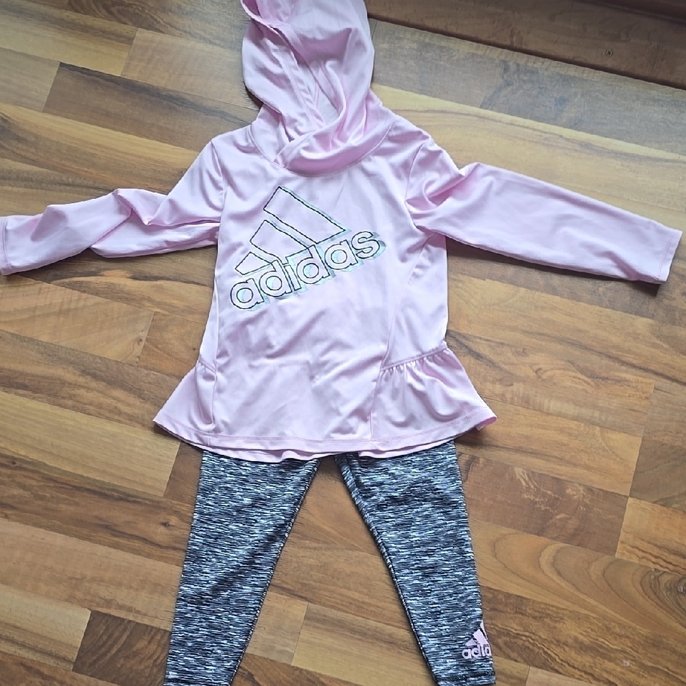 Adidas Pink and Gray Kids active wear set